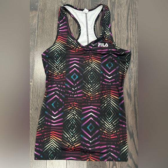 Fila Tops - Fila Women's Black Multicolor Geometric Racerback Tank Top
